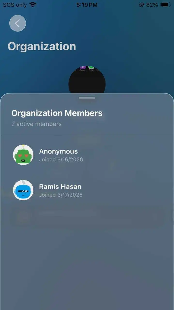 Organization members screen